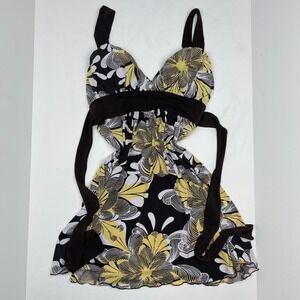 VTG Y2K Floral Babydoll Dress in Brown  Boho Whimsy Fairy Women's Size Medium